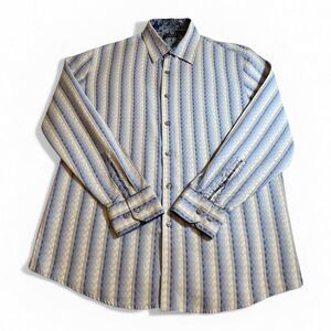 Zagiri Mens Shirt Casual Button Up  Large Blue Checkered 3D Pattern Geometric